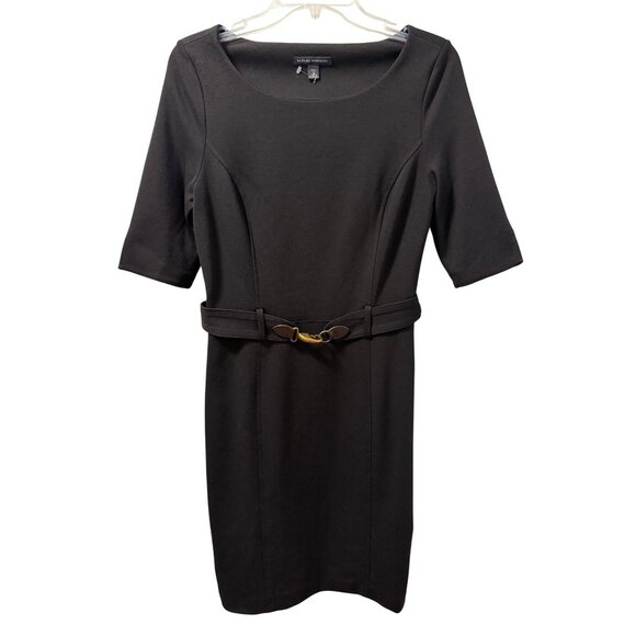 Banana Republic Black Tall 8 Sheath Dress With Belted Waist & 3/4 Sleeves Dress - Picture 1 of 11